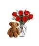 Six Premium Long Stemmed Roses with a Bear